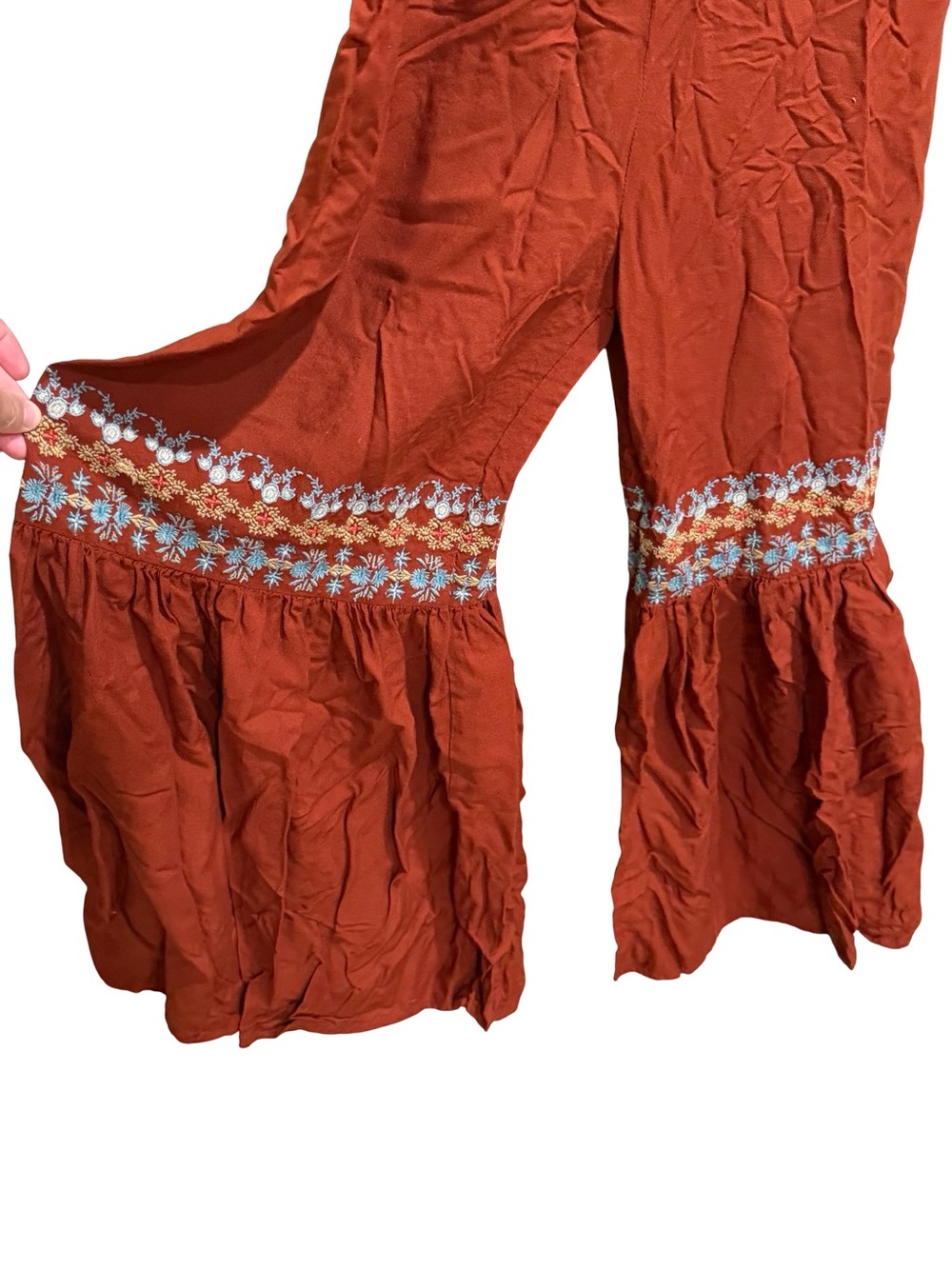 ๐ฟ Natural Life Hannah Embroidered Jumpsuit Women's Medium Rust Boho Floral - Picture 5 of 13